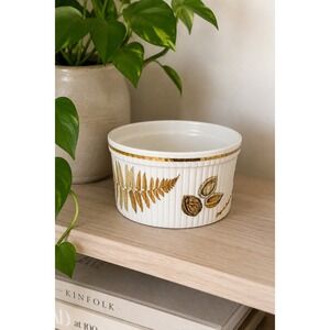 Vintage Royal Worcester‎ Wild Harvest Soufflé Dish Gold Rim Ribbed England Fall